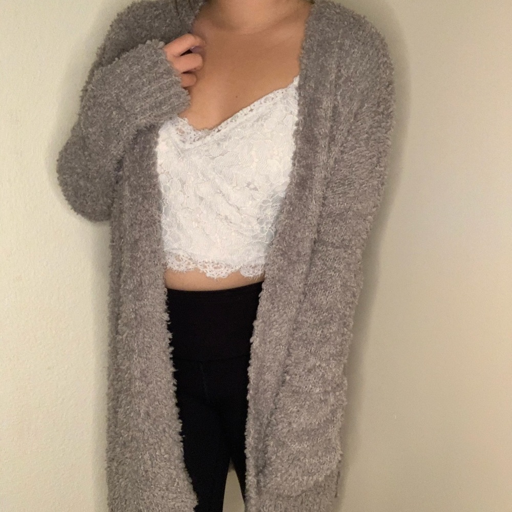 Fluffy Light Gray Cardigan
